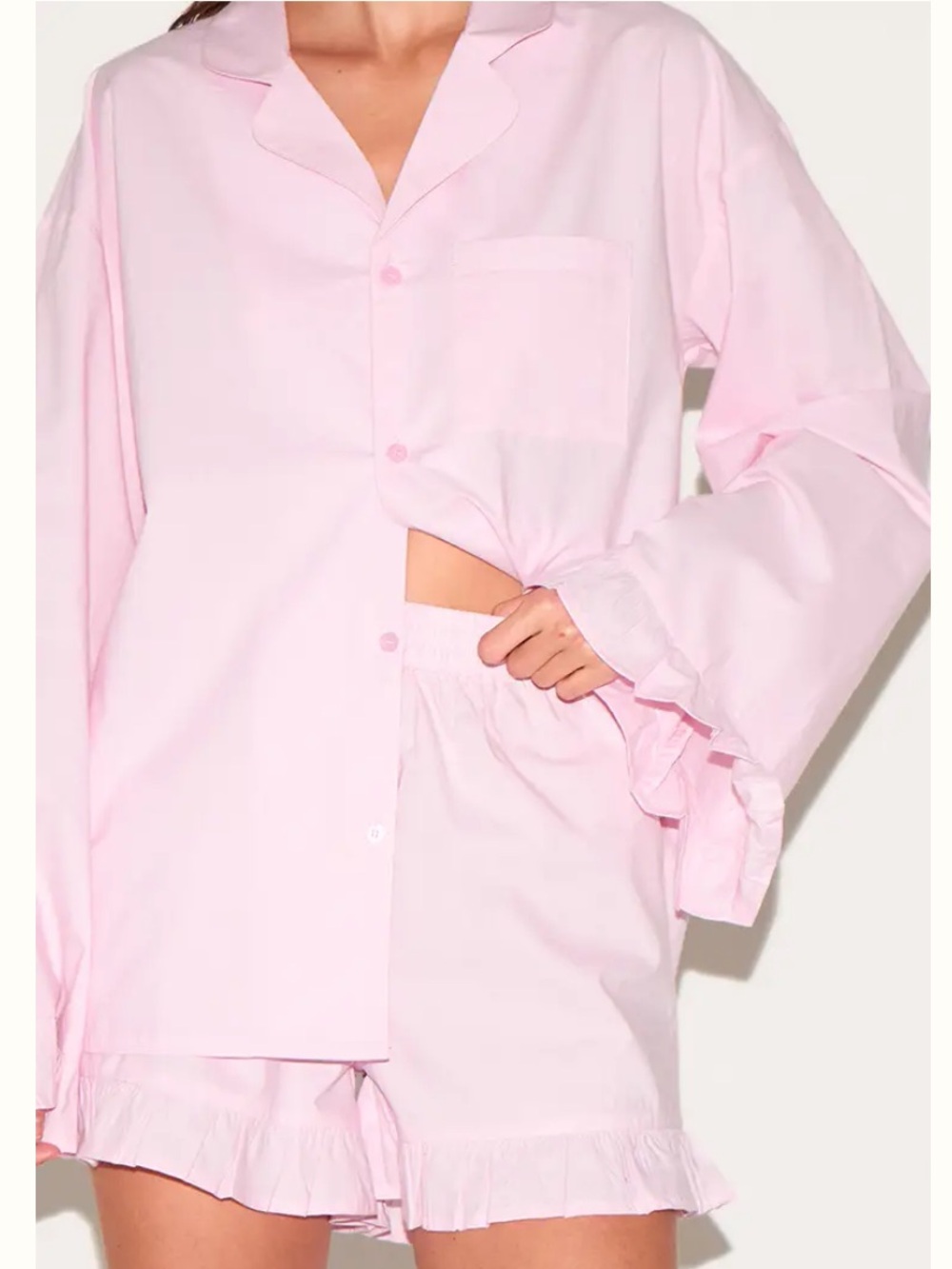 Light Pink Ruffle Hem Pajama Set 100% cotton - Picture 4 of 5